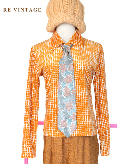 溫潤橘子細密方格紋絨布上衣1