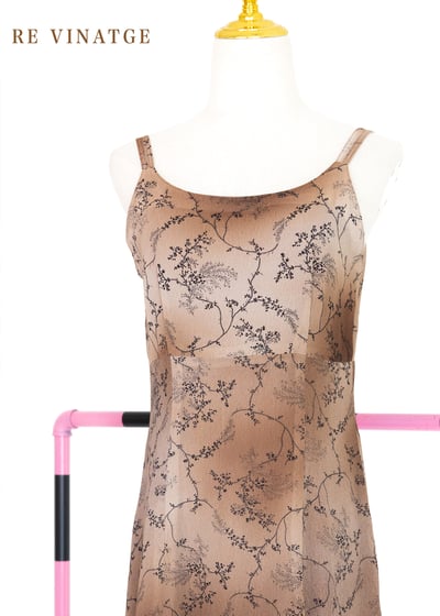 Brown color smudging 小花樹枝細肩帶洋裝6