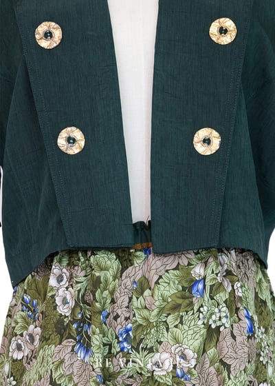 復古精緻墨綠色金釦短版上衣/罩衫7