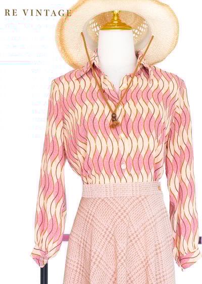 雙色粉紅波紋長袖襯衫1