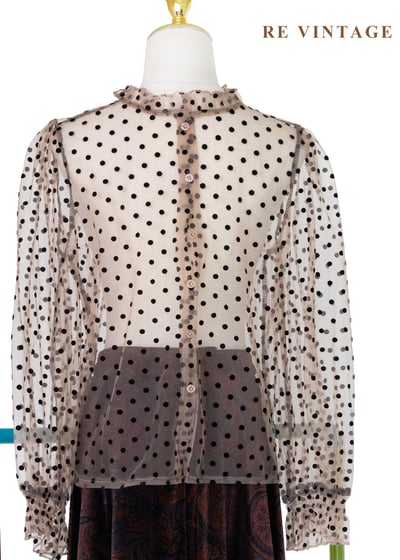 粉橘透膚波點午茶時光上衣8