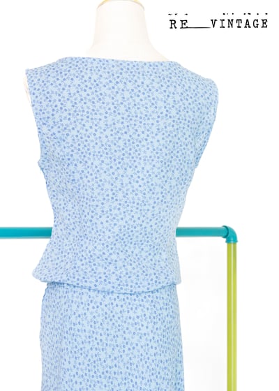 義大利製 - Sisley 水藍色小花長洋裝4