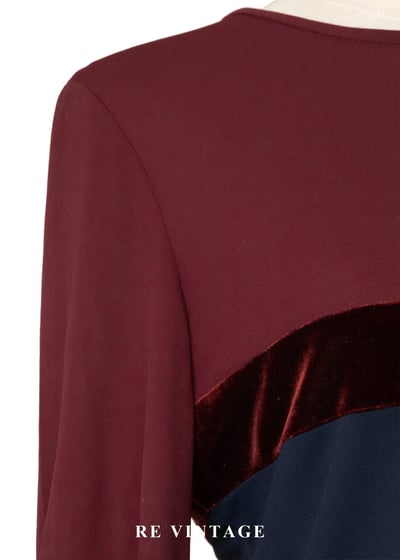 酒紅撞灰色拼接長袖上衣5