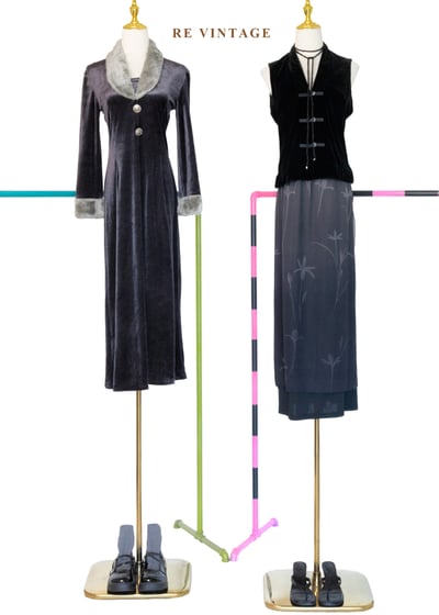 深冬劇場深灰光澤絨布長洋裝2