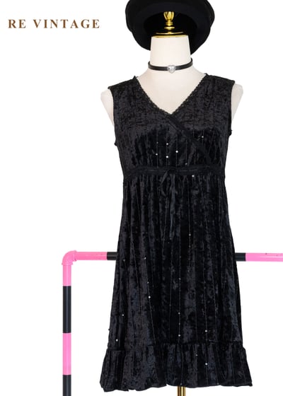 無聲流星黑絨迷你洋裝1
