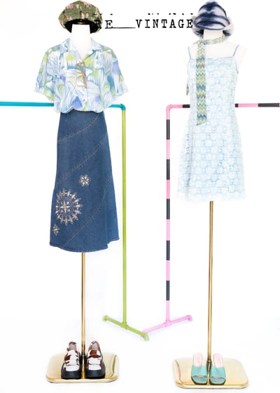 刺繡小花牛仔Ａ字中長裙2