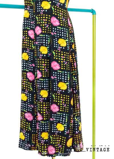 雙色康乃馨格紋長洋裝4