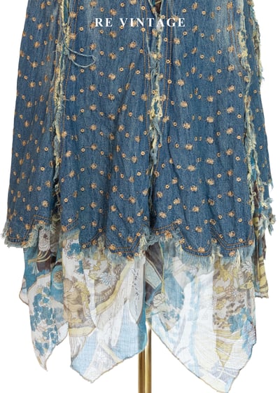 叛逆愛麗絲 - 洗舊小花拼貼丹寧美裙（29"）4