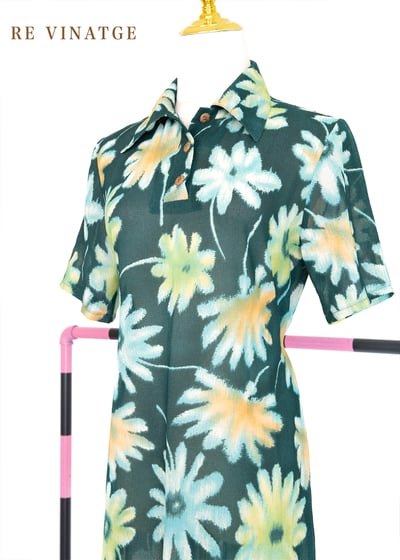 松花綠暈染大花朵長洋裝7