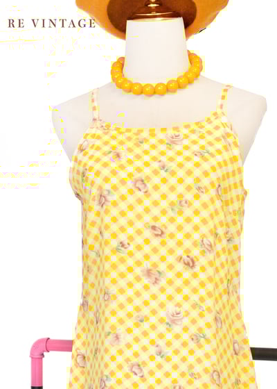 檸檬玫瑰格紋細肩帶迷你洋裝3