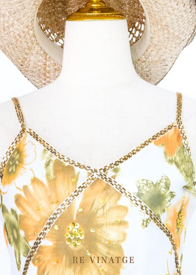 法國製 - 浪漫大黃花細肩帶洋裝9