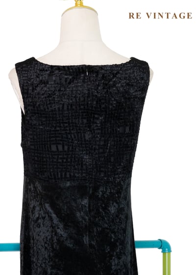 織紋格紋迷宮黑絨長洋裝11