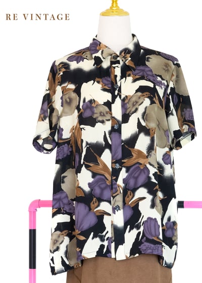 神秘紫花復古冷靜短袖上衣1