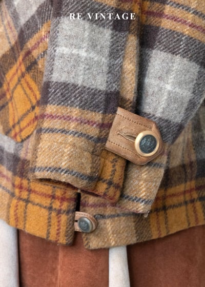 焦糖格紋毛呢拼皮革長版外套12