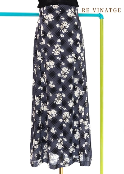 灰藍色菱格小白花長裙（29"）1