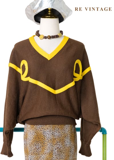 巧克力檸檬黃飛鼠袖調皮針織毛衣1