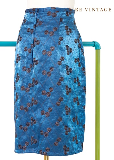 Imperial  Blue 菱格小花光澤及膝裙（27"）6