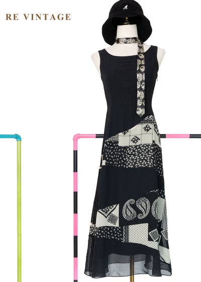 異時空拼接反骨黑色長洋裝1