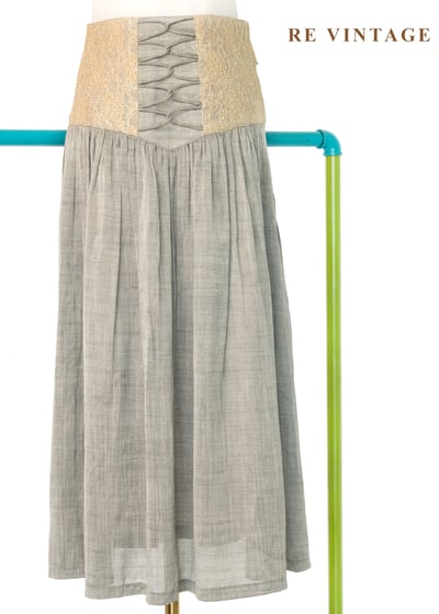 亞麻泥土蕾絲花徑長裙（26"）1