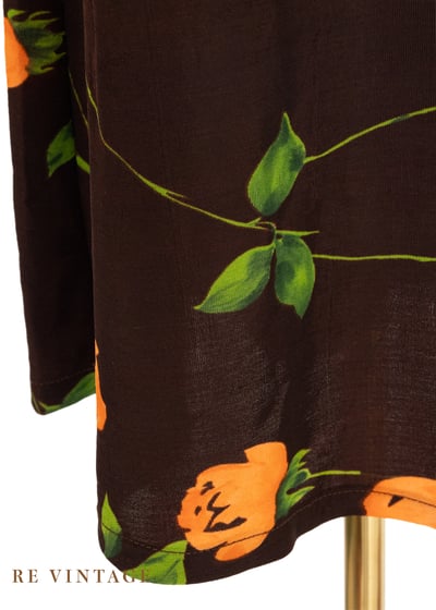 橘色小花高腰水水彈性布料長裙（23"-27"）9