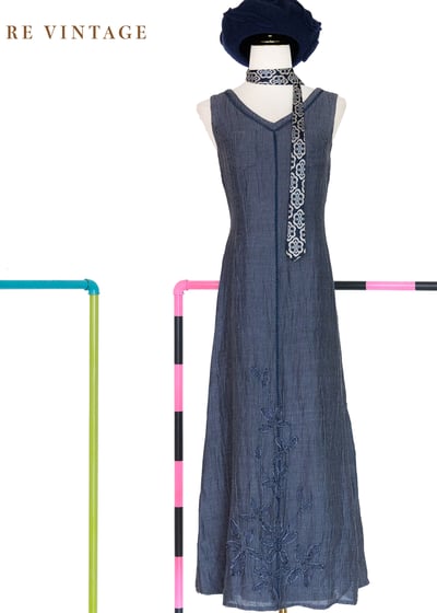 藍染花徑花朵的故事長洋裝1