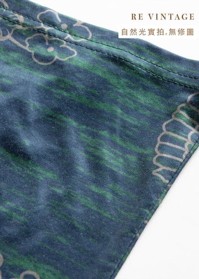 中國風小花藍綠色彈性高領上衣10