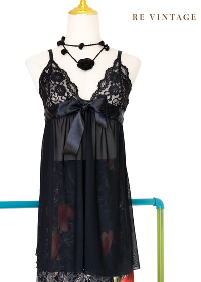 復古浪漫夜宴黑蕾絲細肩帶背心1