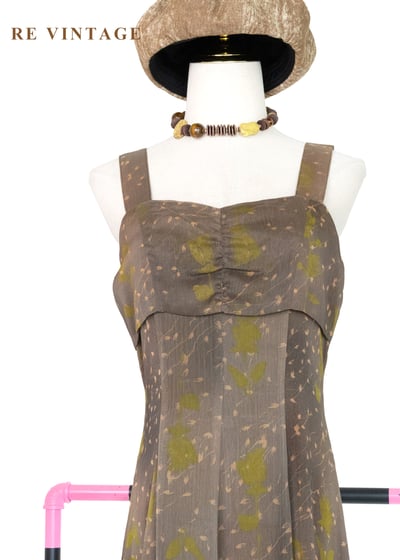 茶墨落葉不規則暈染長洋裝3