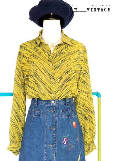 黃綠色の水波紋長袖襯衫2