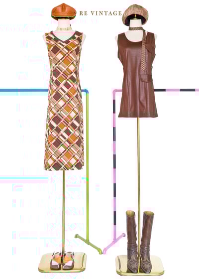 暖橘奶油白菱格紋氣質長楊裝2