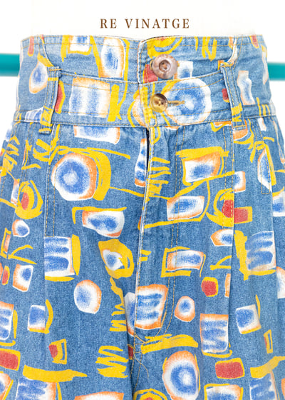 Abstract Print 高腰牛仔短褲3