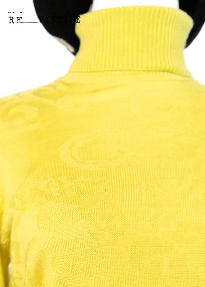 薄款黃綠色花花圖騰高領針織上衣9