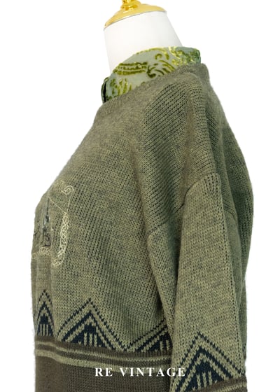 橄欖綠山型民族圖騰針織毛線衣11