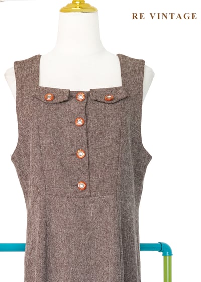 氣質單品 - 復古方領摩卡色氣質長洋裝3