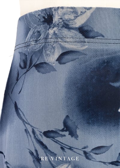 深藍水墨花卉畫網紗長裙（28-32"）4