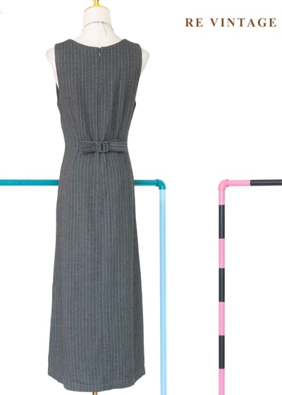 質感單品 - 倫敦霧中細條紋毛呢長洋裝10