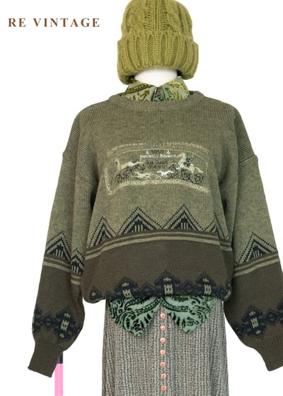 橄欖綠山型民族圖騰針織毛線衣1