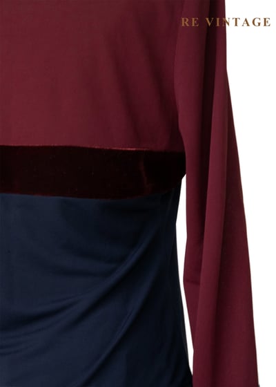 酒紅撞灰色拼接長袖上衣9