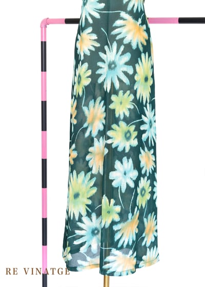 松花綠暈染大花朵長洋裝6