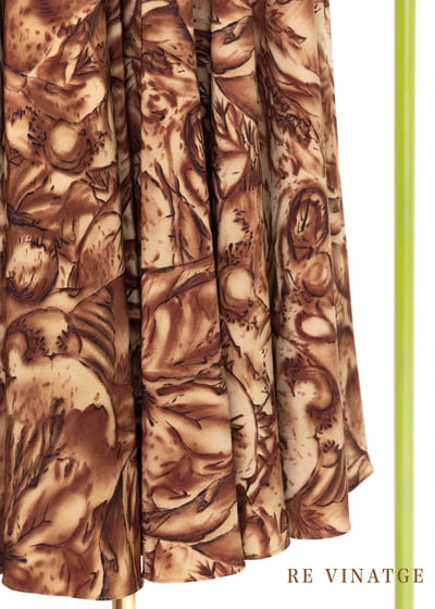 黃棕色樹林圖騰中長裙（24-25")4