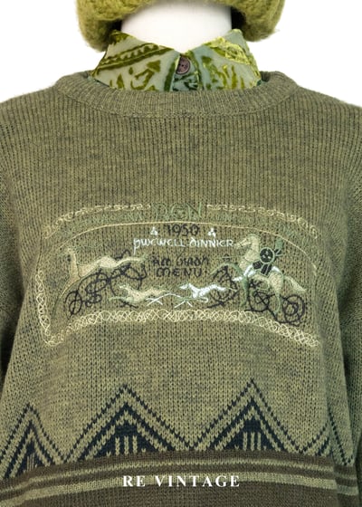 橄欖綠山型民族圖騰針織毛線衣3