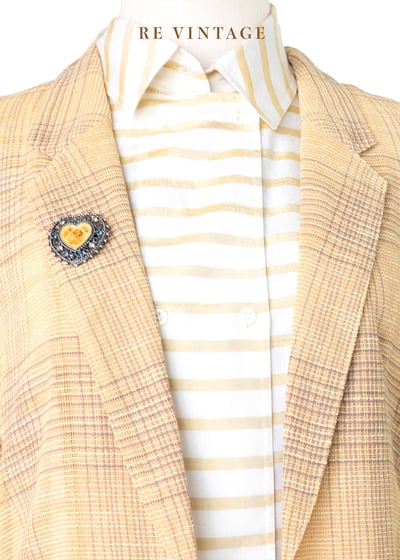 奶黃色格紋薄款西裝外套3