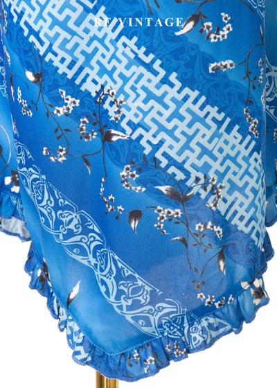 寶藍中式花語中長裙(26-30")9