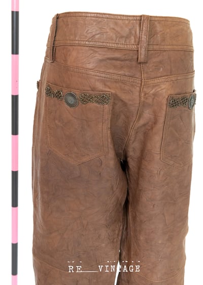 摩卡棕復古金屬飾品直筒皮褲4