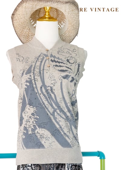 灰藍の浪花米棕色背心1