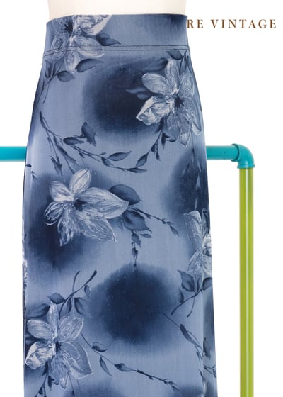 深藍水墨花卉畫網紗長裙（28-32"）3