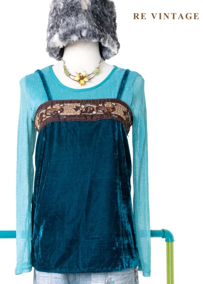 深海巴洛克亮片刺繡絨布細肩帶背心1