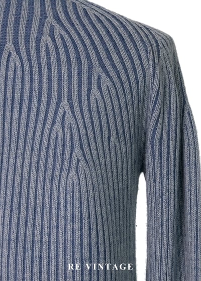 洗舊藍放射立體線條織紋套頭毛衣11