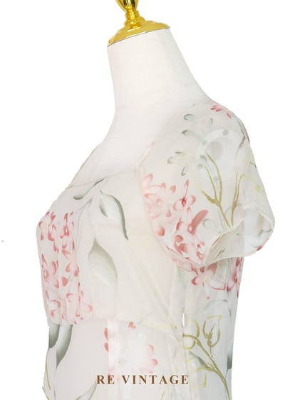 田園碎花方領透膚花卉長洋裝9