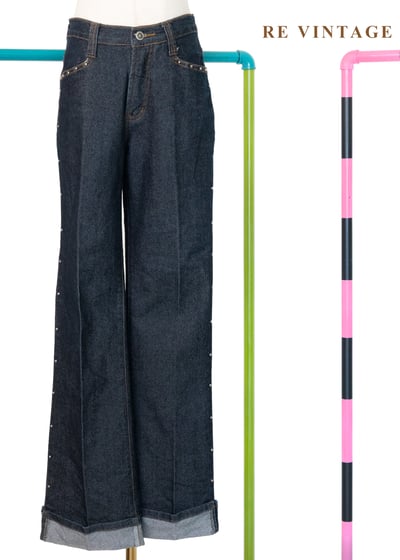 搖滾樂迷的私房收藏原色鉚釘高腰牛仔褲（27"）1